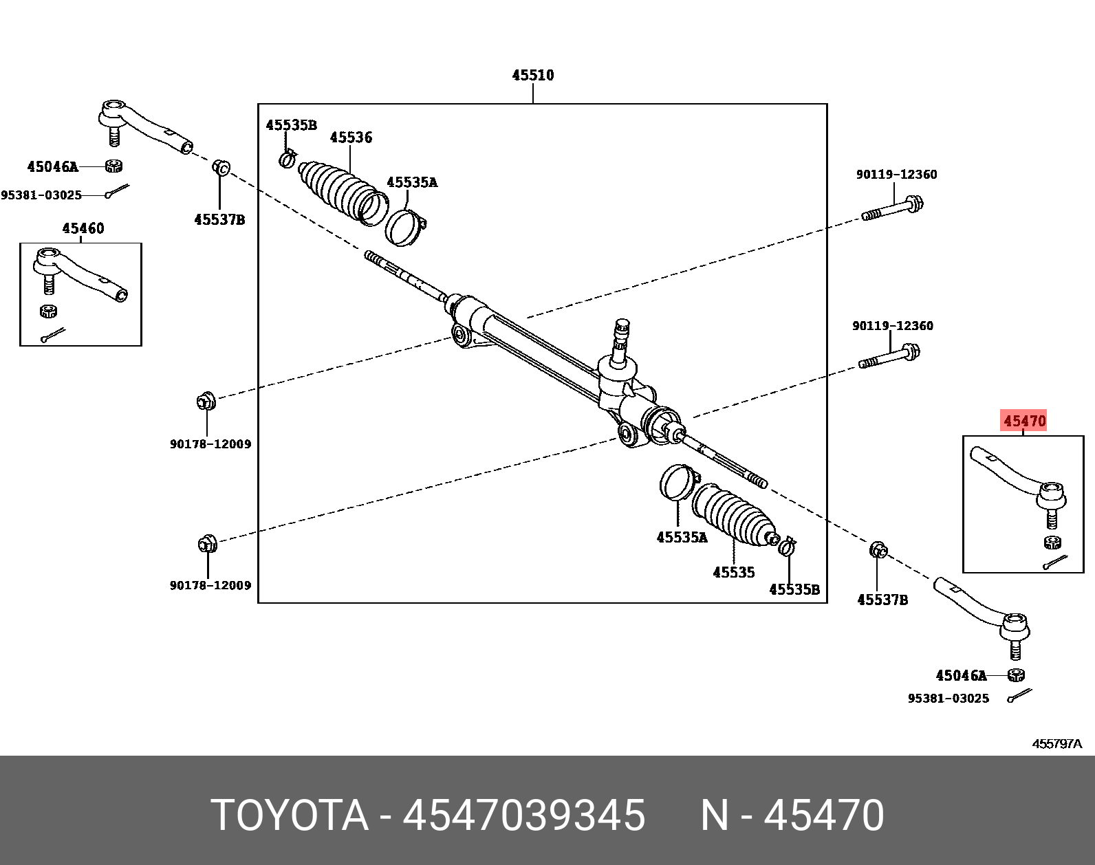 Наконечник рулевой тяги лев Toyota 45470-39345
