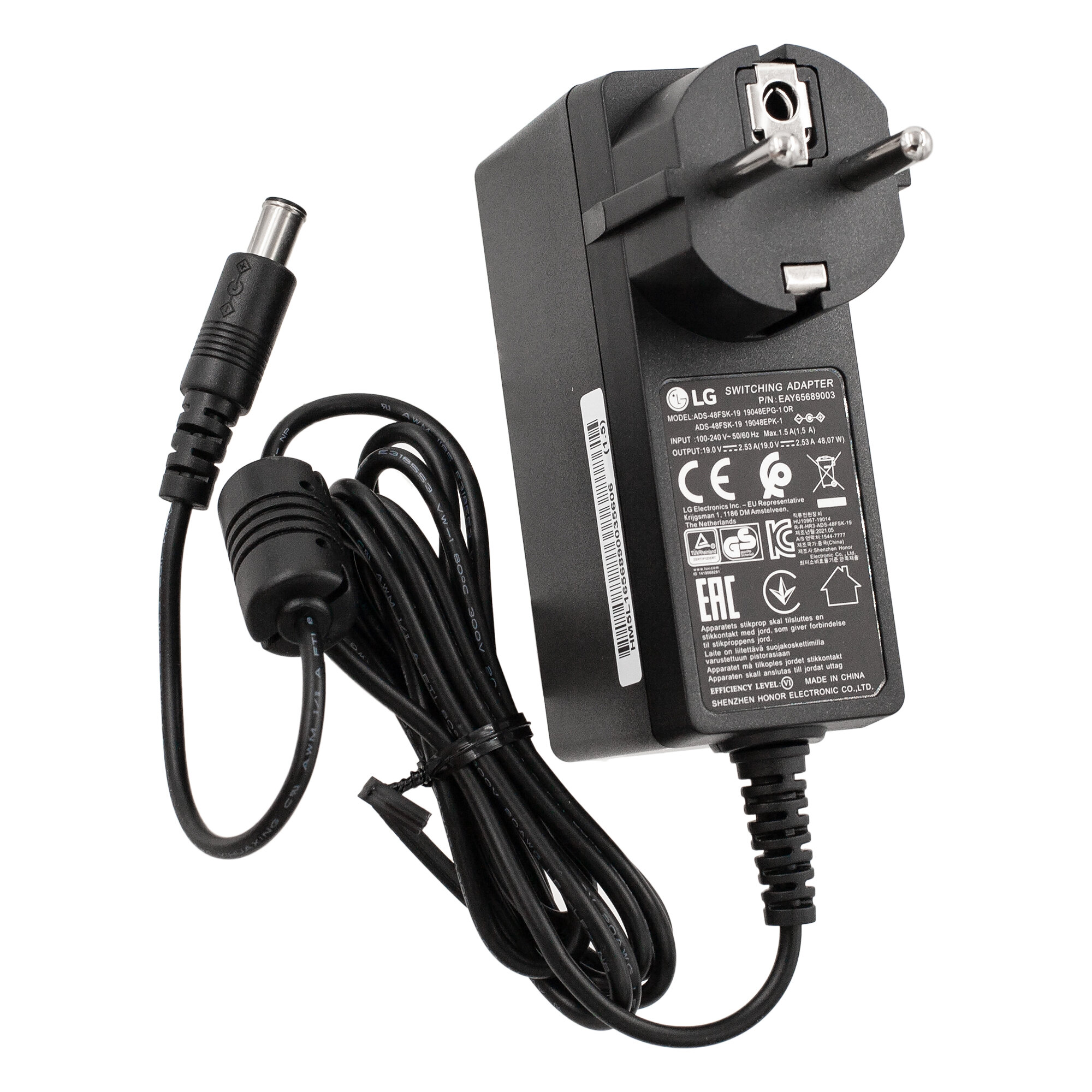 Блок питания 48W 19V 6.5x4.4mm 2.53A для монитора LG 27UL600 / LG 29LN4510 / LG 27GL83A / LG 24LN4510 / EAY65689003 / EAY65689001 - зарядка