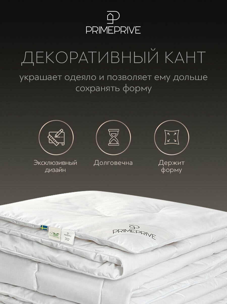 PRIME PRIVE Одеяло 200x220 евро "Cotton" всесезонное, облегченное 200 г/м2, хлопковое волокно, микроволокно "Climafiber" — фото 1