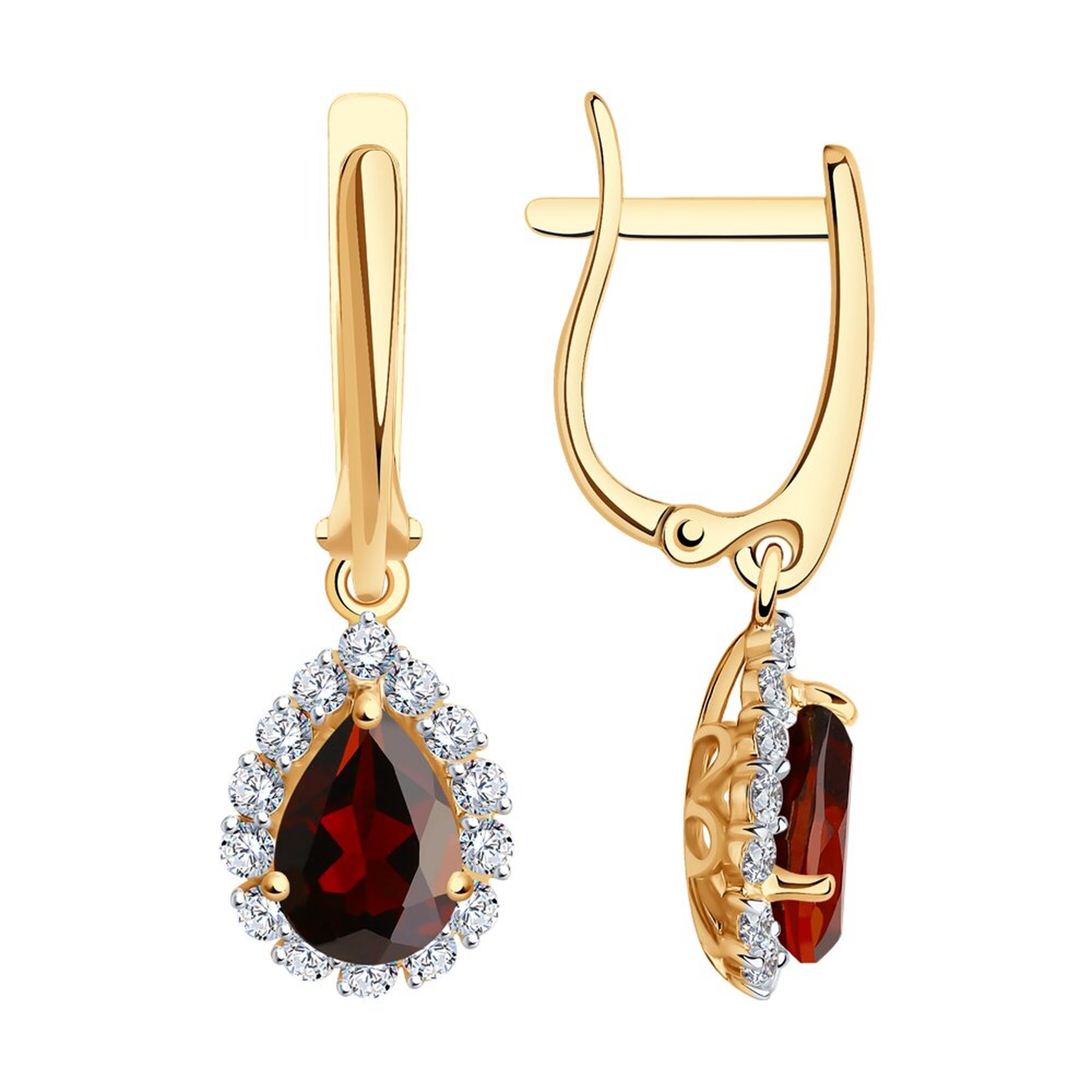 Серьги Diamant online, красное золото, 585 проба, гранат, фианит