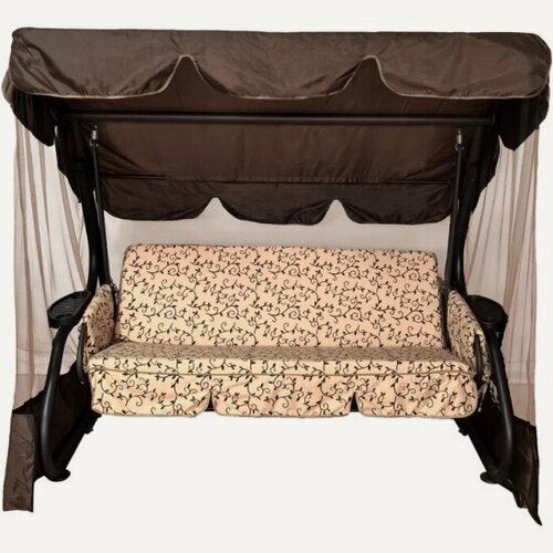 Изображение товара Качели садовые Garden Story 3-х местные Катрин(каркас коричневый, м/э бежевый рис. вензель, листья)1уп (Т)