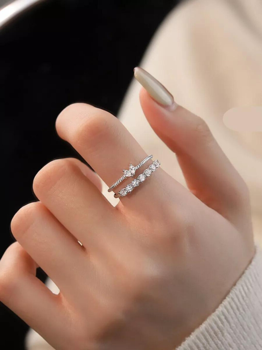 Кольцо, безразмерное, белый — фото 1