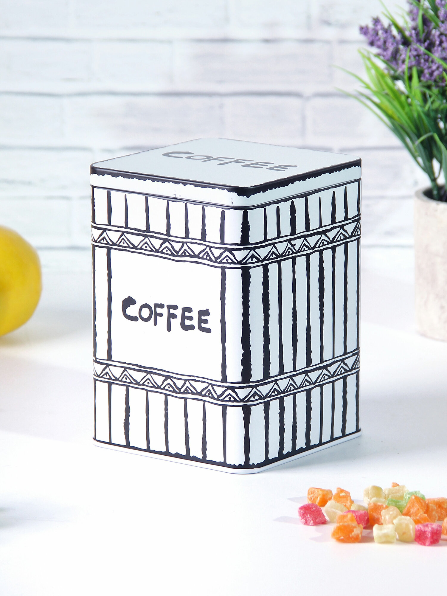 Банка для сыпучих продуктов Кофе 1,45 л белая с черным металл