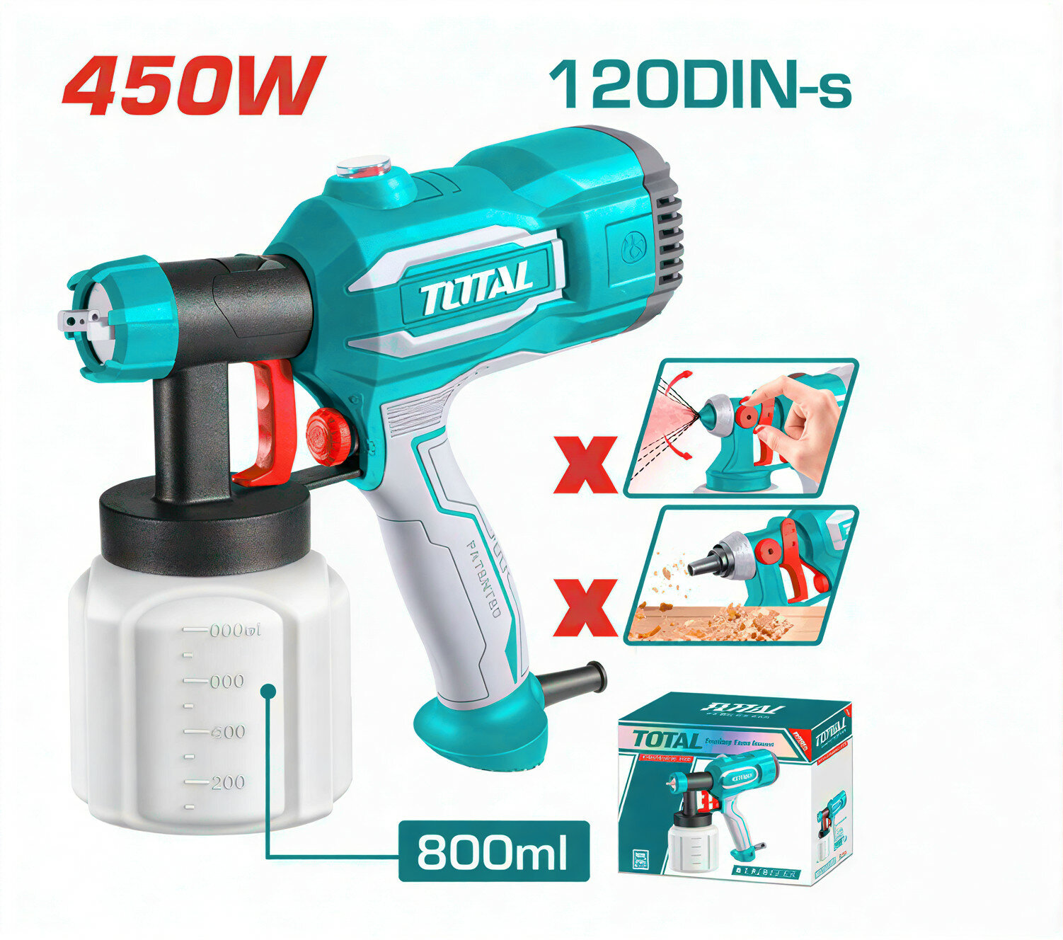 Краскопульт электрический TOTAL TT3506 Industrial, 450 Вт, бак 800 мл