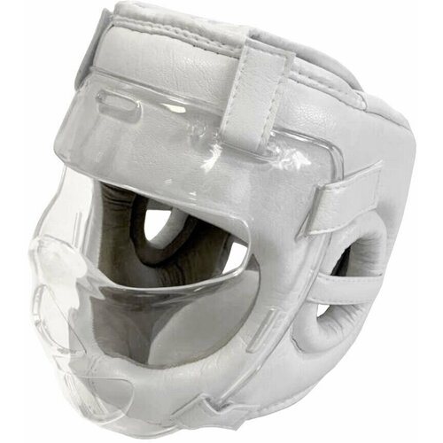 Шлем для каратэ со съёмной пластиковой маской BFS взрослый L экокожа, белый