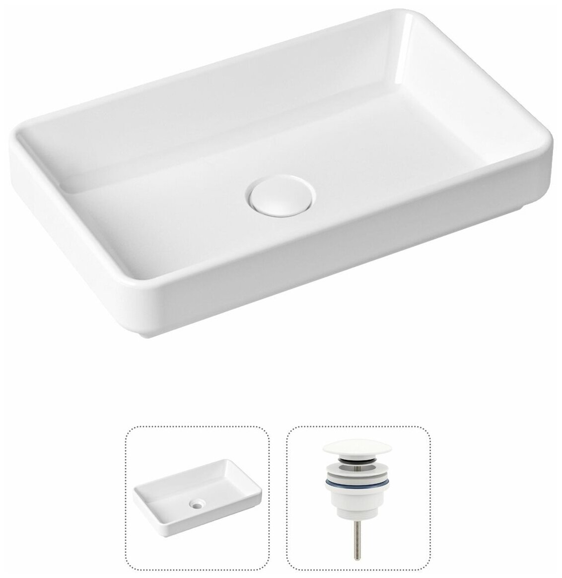 Накладная раковина в ванную Lavinia Boho Bathroom Sink Slim 21520817 в комплекте 2 в 1: умывальник белый, донный клапан в цвете матовый белый