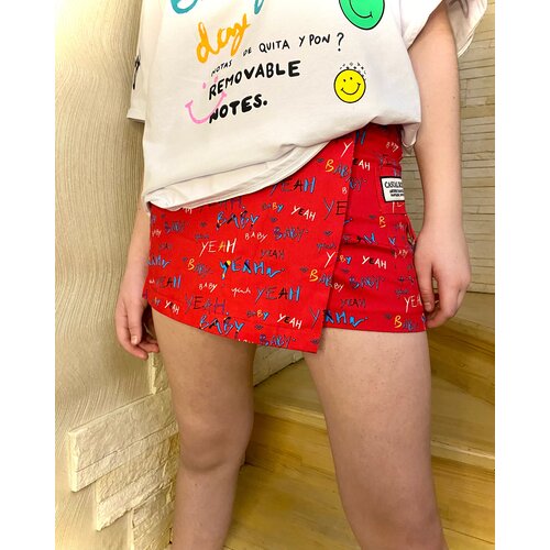 фото Юбка-шорты, с поясом на резинке, мини, размер 42, красный аст