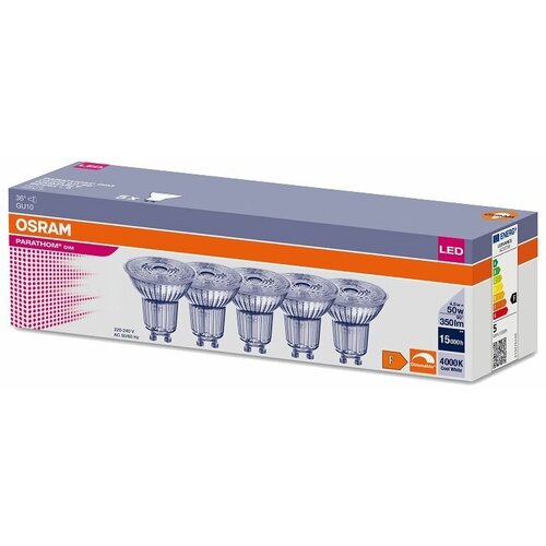 PARATHOM PAR16 45W940 равно 50W DIM GU10 230V 36 градусов упак 5 ламп - LED лампа OSRAM 3055₽