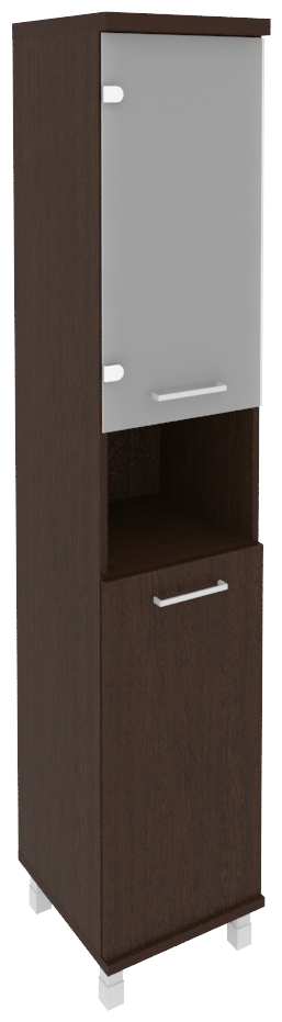 Шкаф для документов высокий узкий левый/правый (1 низкая дверь ЛДСП, 1 низкая дверь стекло) FIRST KSU-1.4 401*432*2060 Венге