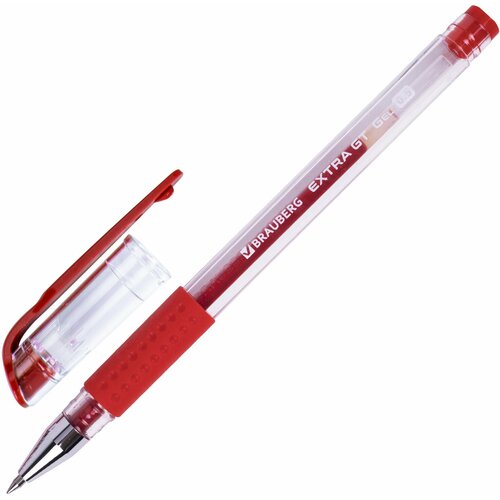 Ручка гелевая с грипом BRAUBERG EXTRA GT красная стандартный узел 0 5 мм линия 0 35 мм, 24 шт
