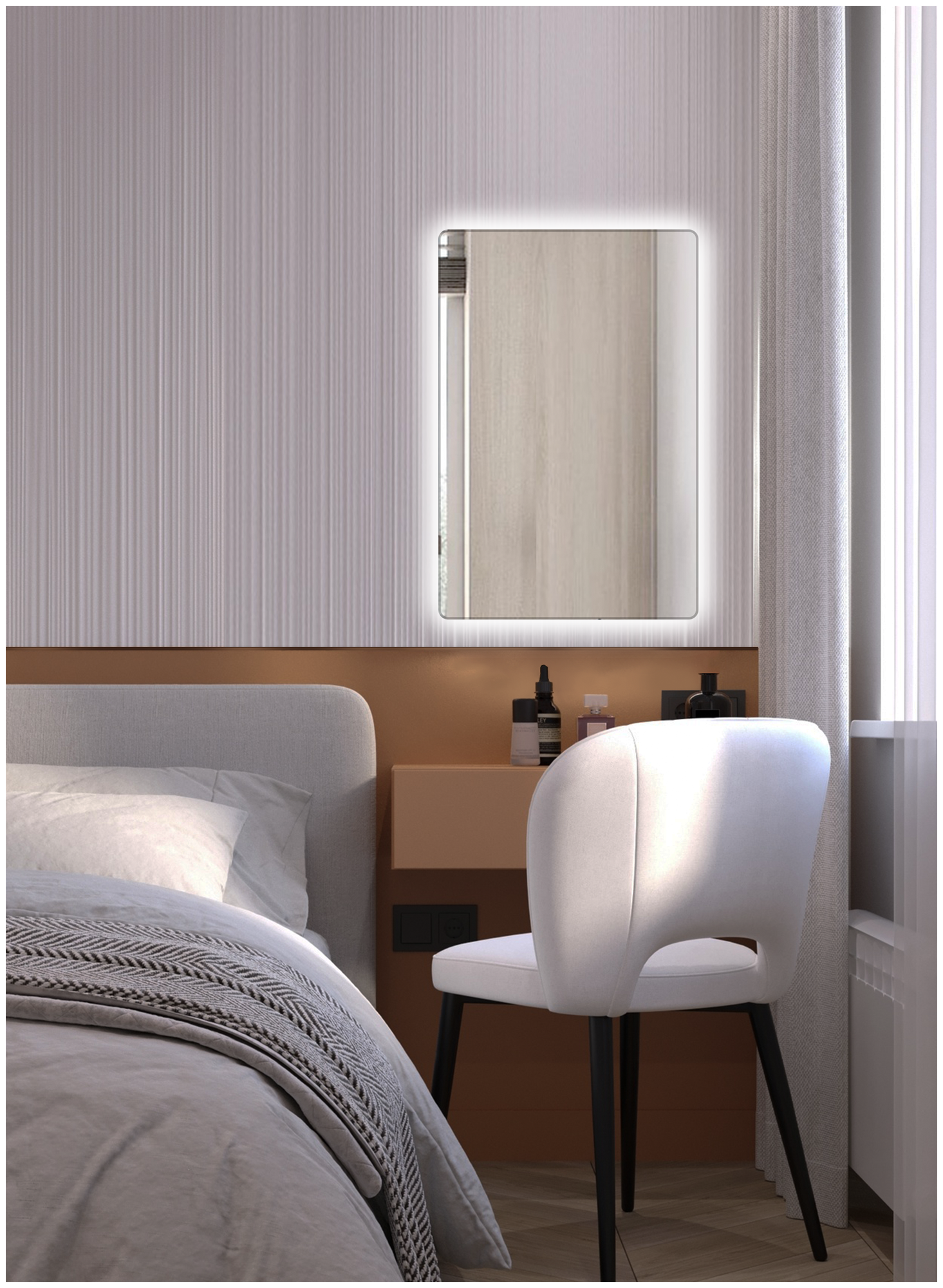 Зеркало для ванной Prisma 80*40 прямоугольное вертикальное "парящее" с нейтральной LED-подсветкой - фотография № 4