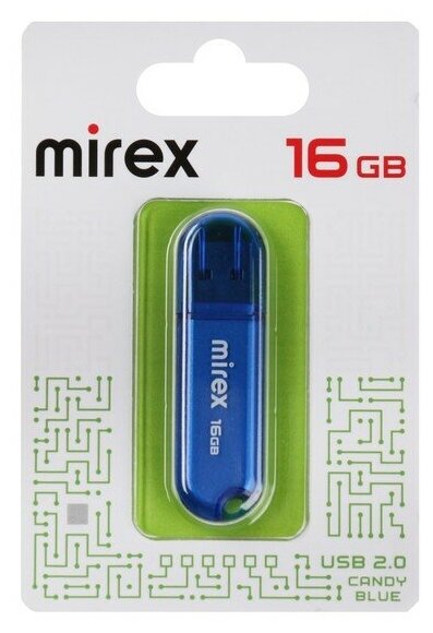 Флешка Mirex CANDY BLUE, 16 Гб ,USB2.0, чт до 25 Мб/с, зап до 15 Мб/с, синяя
