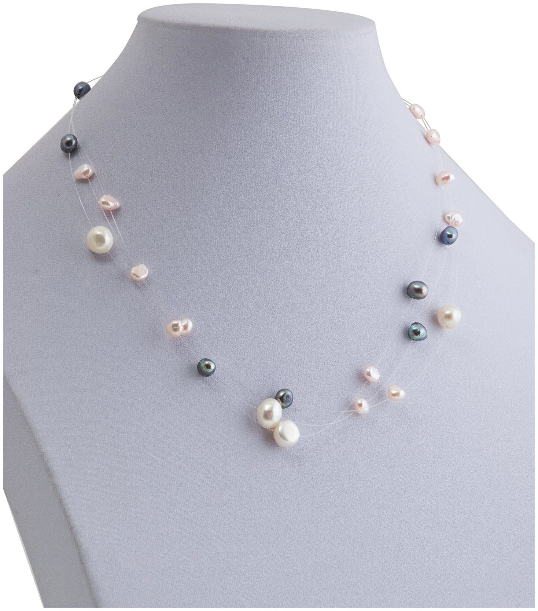 Колье ЖемАрт, жемчуг пресноводный культивированный, длина 45 см, серебряный, розовый, белый — фото 1