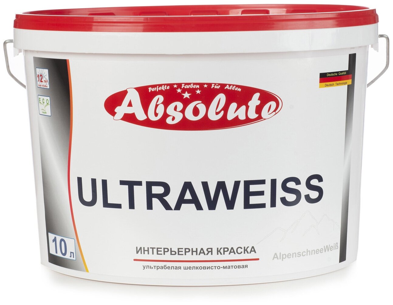 Краска Absolute UltraWeiss , Гладкая, Латексная, Матовое покрытие, 10 л, белый, База 1