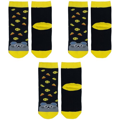 Комплект из 3 пар детских махровых носков Красная ветка с-653, черные с желтым, размер 12-14