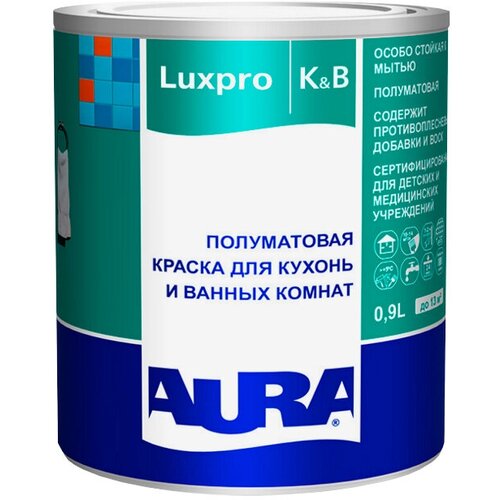 Краска акрилатная AURA Luxpro K&B база А для стен и потолков 0,9л белая, арт.4630042540286 краска акрилатная aura luxpro k