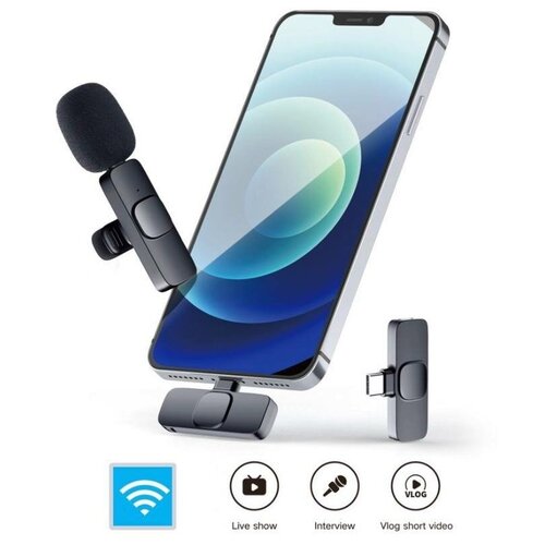 Беспроводной петличный микрофон K8 для iPhone и iPad с шумоподавлением черный 96100₽