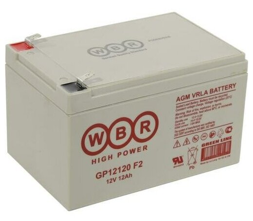 Аккумулятор WBR GP 12120 F2 (12В 12 Ач/12V 12 Ah) для ИБП (UPS)/видеонаблюдения/сигнализации/эхолота/систем телекоммуникации и связи