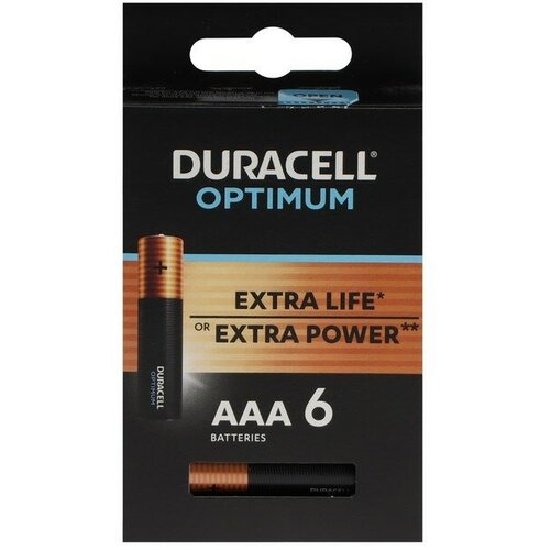 Батарейка алкалиновая Duracell OPTIMUM, AAA, LR03-6BL, 1.5В, блистер, 6 шт. батарейка duracell lr03 6bl basic