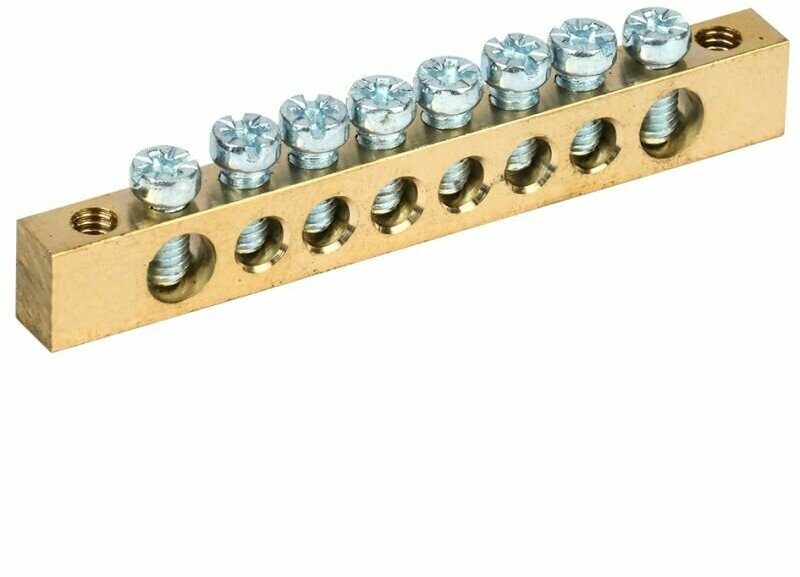 фото Шина PEN "земля-ноль" 6х9мм 8/2 (8групп/крепеж по краям) IEK YNN11-08-100