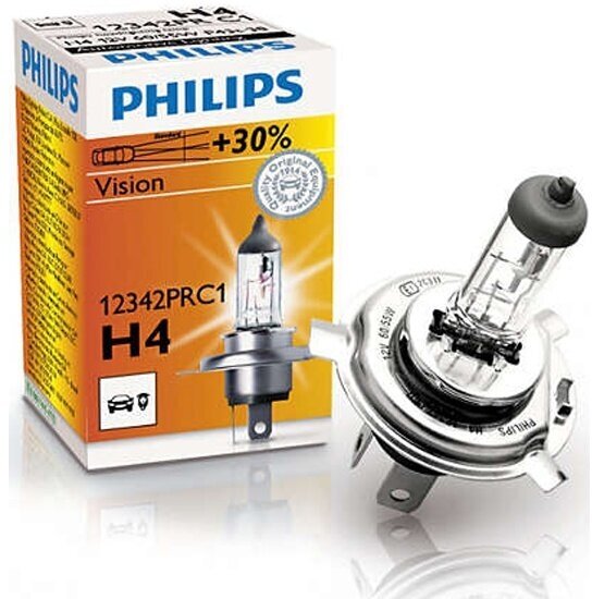 Лампа галогенная Philips H4 Vision 12V 60/55W, 1шт, 12342PRC1