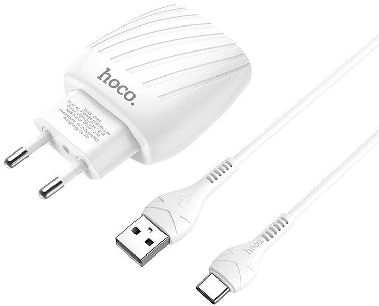 Сетевое зарядное устройство Hoco C78A Max energy 2 USB Type-C cable, белое