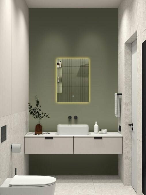 Зеркало для ванной Qwerty 70*50 вертикальное с тёплой LED-подсветкой