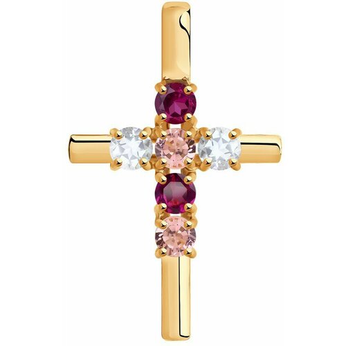 фото Подвеска diamant online, золото, 585 проба, ситалл, горный хрусталь, родолит, морганит, размер 2.5 см.