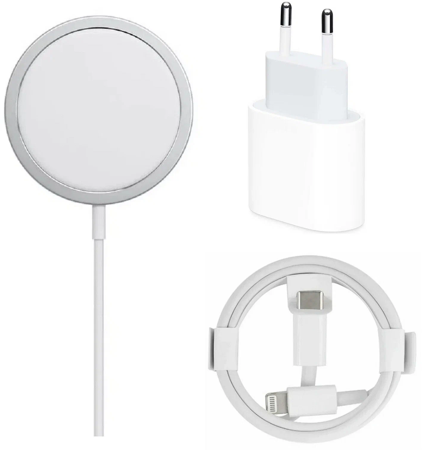 Комплект 3 в 1 для зарядки iPhone 20W (СЗУ Type-C Lighting с кабелем + беспроводное зарядное устройство магнитное Magsafe)