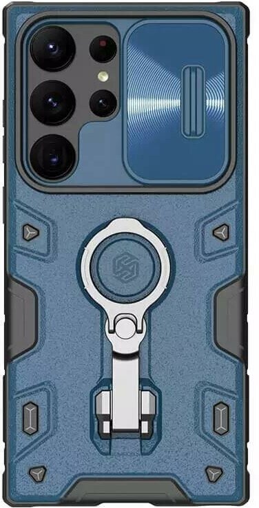 Противоударный чехол с кольцом и защитой камеры Nillkin CamShield Armor Pro Case для Samsung Galaxy S23 Ultra синий