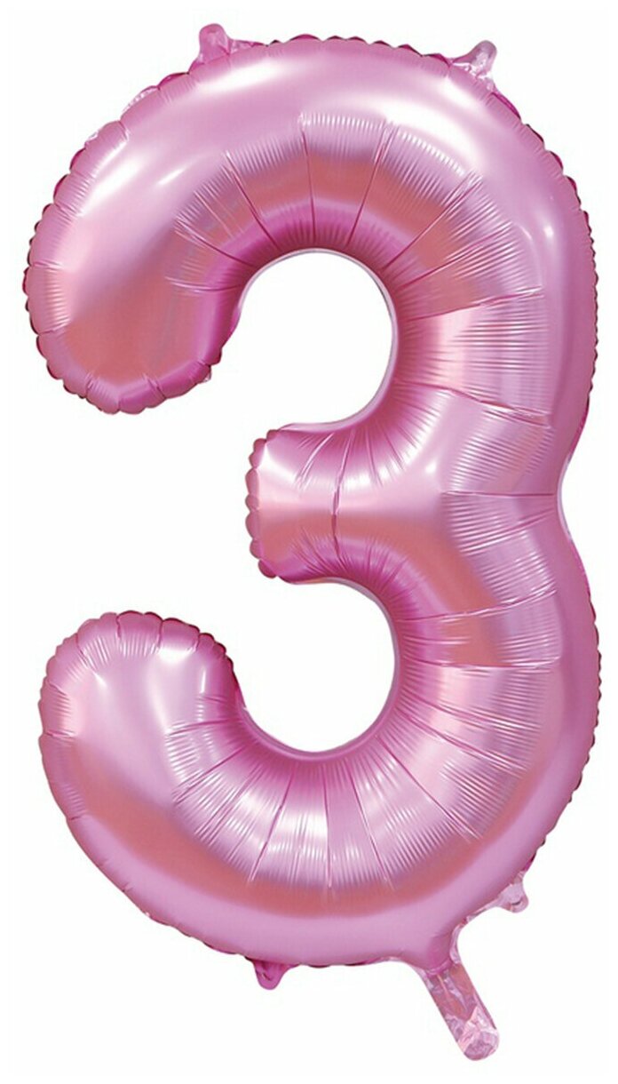 Воздушный шар фольгированный Riota Цифра 3, нежно-розовая, 101 см