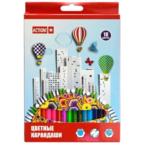 фото Action! набор цветных карандашей 18 цветов