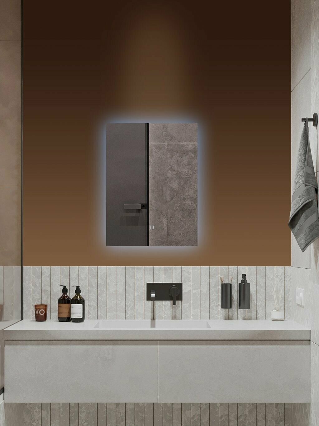 Зеркало для ванной Qwerty 70*50 вертикальное с холодной LED-подсветкой - фотография № 7