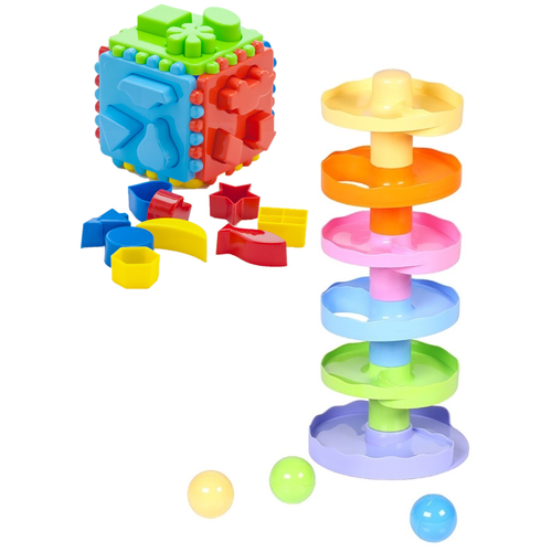 Развивающие игрушки для малышей Игра Зайкина горка с шариками №2 + Игрушка сортер Кубик логический большой биплант развивающие игрушки тебе игрушка набор игра зайкина горка аттракцион 1 игрушка кубик логический большой