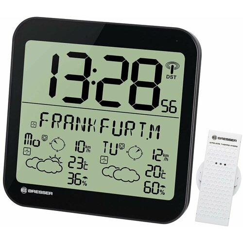 часы настенные bresser mytime meteotime lcd серебристые Часы настенные Bresser MyTime Meteotime LCD, часы с крупной индикацией времени. термометр, гигрометр, внешняя температура и влажность