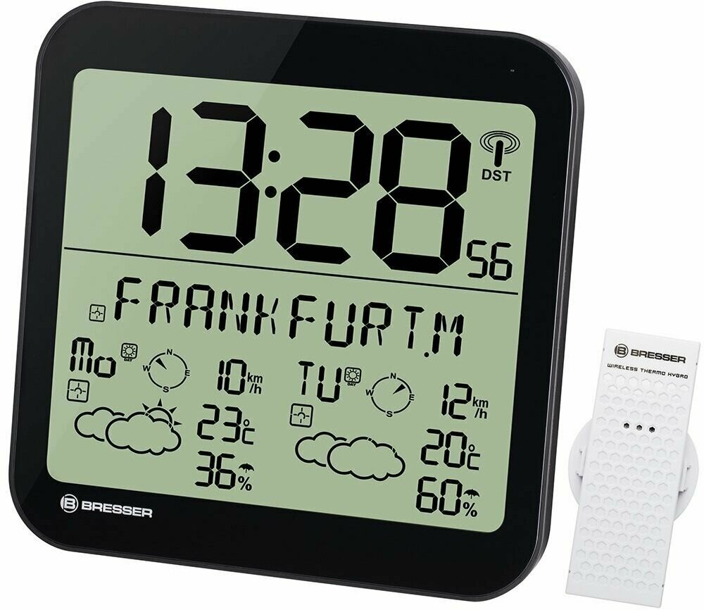 Часы настенные Bresser MyTime Meteotime LCD, часы с крупной индикацией времени. термометр, гигрометр, внешняя температура и влажность