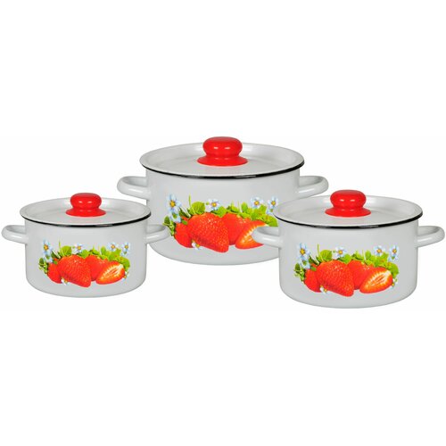 Набор посуды эмаль 3ПР №33 клубника садовая белосн 1С33 (1,5л, 2,9л, 3,9л) череповец