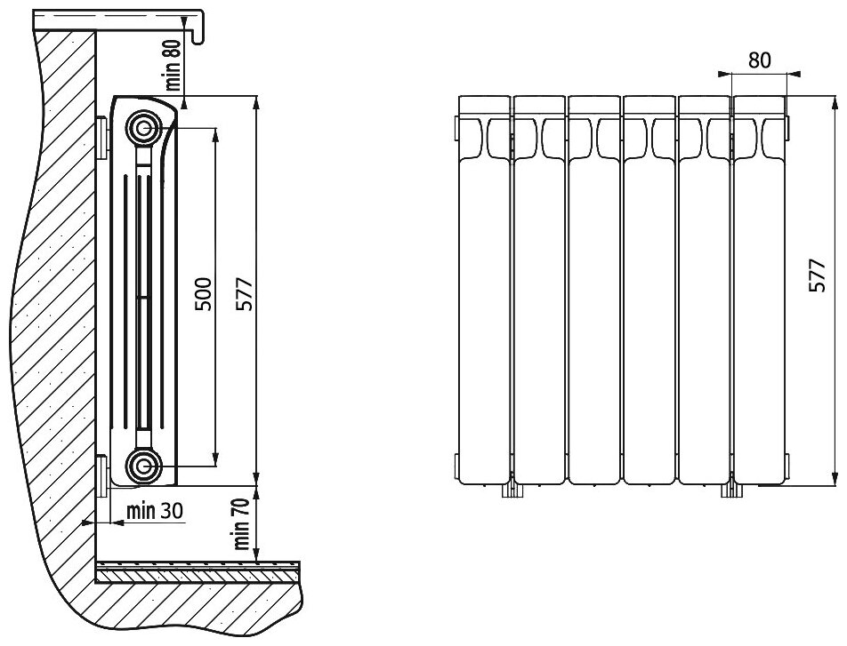 Радиатор биметаллический Rifar Monolit 500 6 секций, бордо - фото №4
