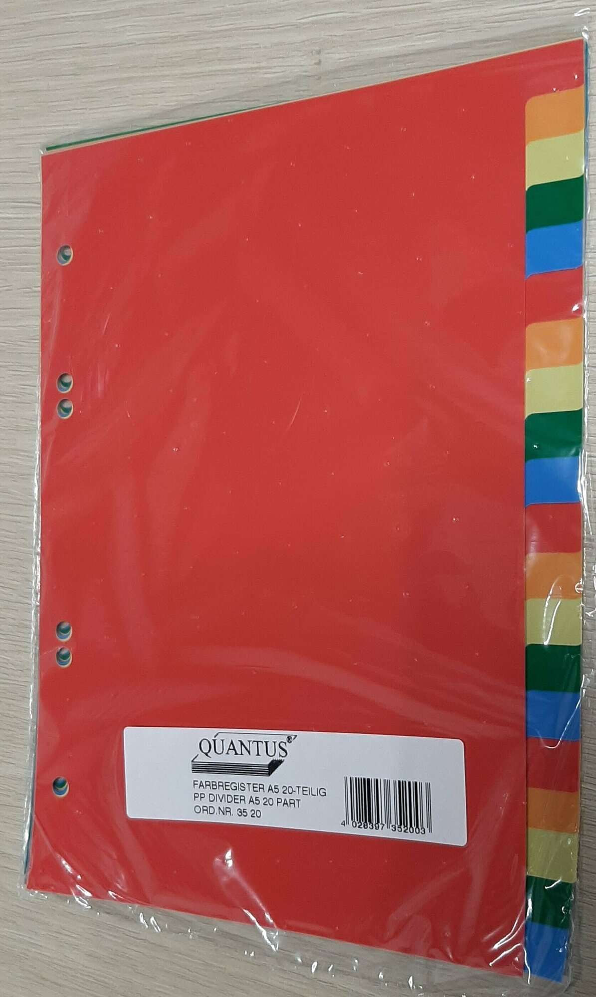 Разделитель Quantus, с табуляторами, пластик, А5, 20 разделов Цветной