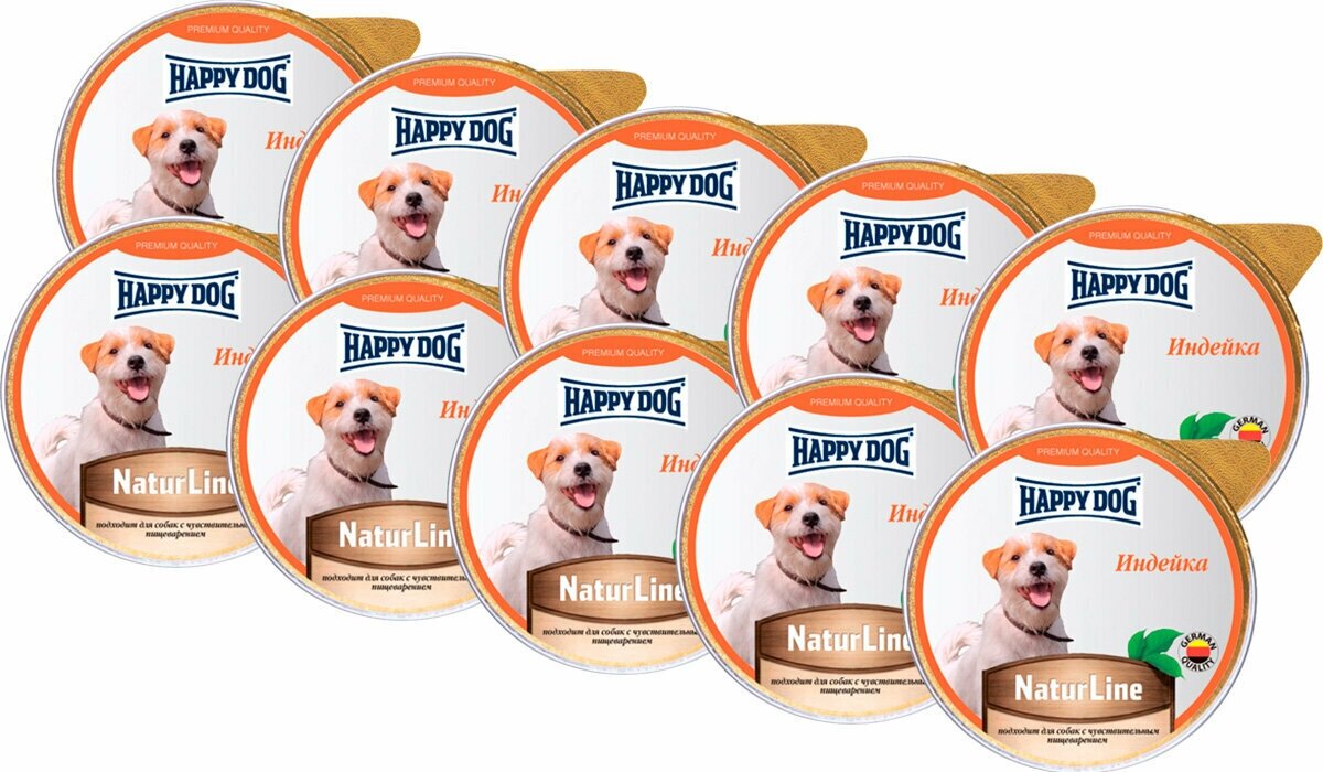 HAPPY DOG NATUR LINE для взрослых собак маленьких пород паштет с индейкой (125 гр х 10 шт)
