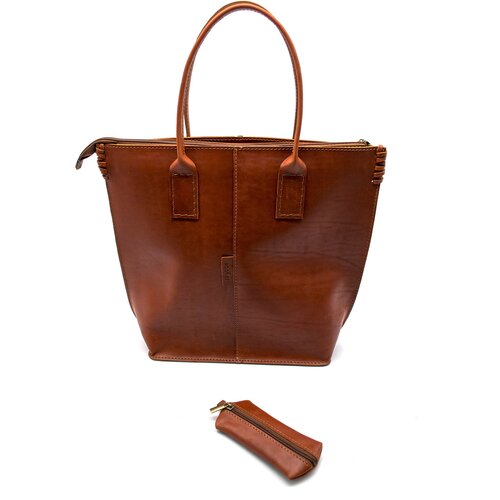 Сумка  шоппер  повседневная, натуральная кожа, вмещает А4, внутренний карман, коричневый