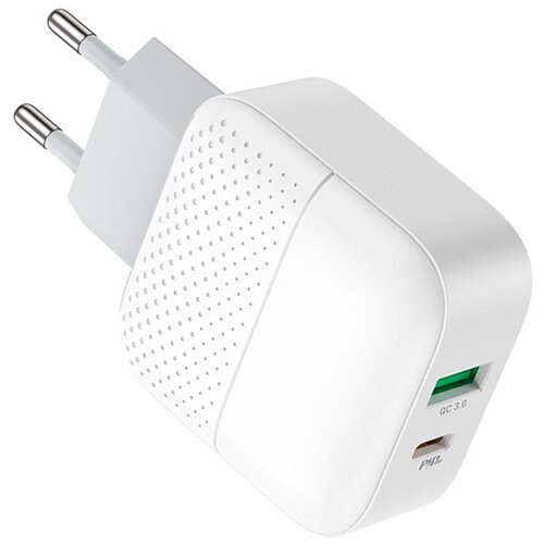 фото Зарядное устройство 18w с разъемами usb и usb type-c / зарядный блок с быстрой зарядкой quickcharge (qc) 3.0 и powerdelivery (pd) 3.0 / сетевое зарядное устройство для смартфона apple iphone, magsafe, samsung, huawei, xiaomi / usb-c power adapter для эпл айфон, самсунг, хуавей, сяоми (белый) life style