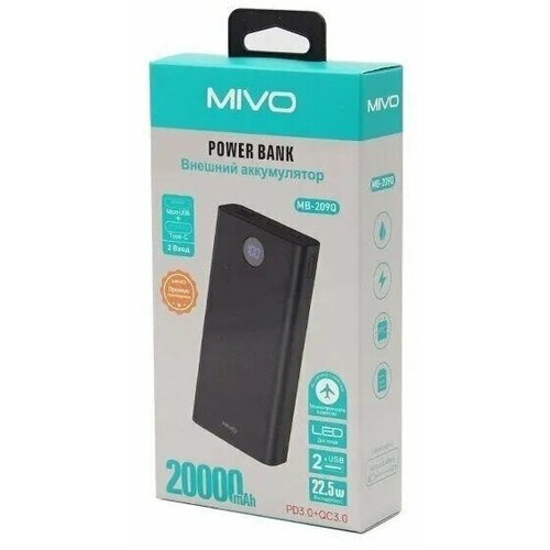 Внешний аккумулятор MIVO MB-209Q повербанк / 20000mAh / Powerbank для телефона с дисплеем и быстрой зарядкой (оригинал) внешний аккумулятор powerbank hoco j80a premium 22 5w 5v 3 0a 20000mah белый