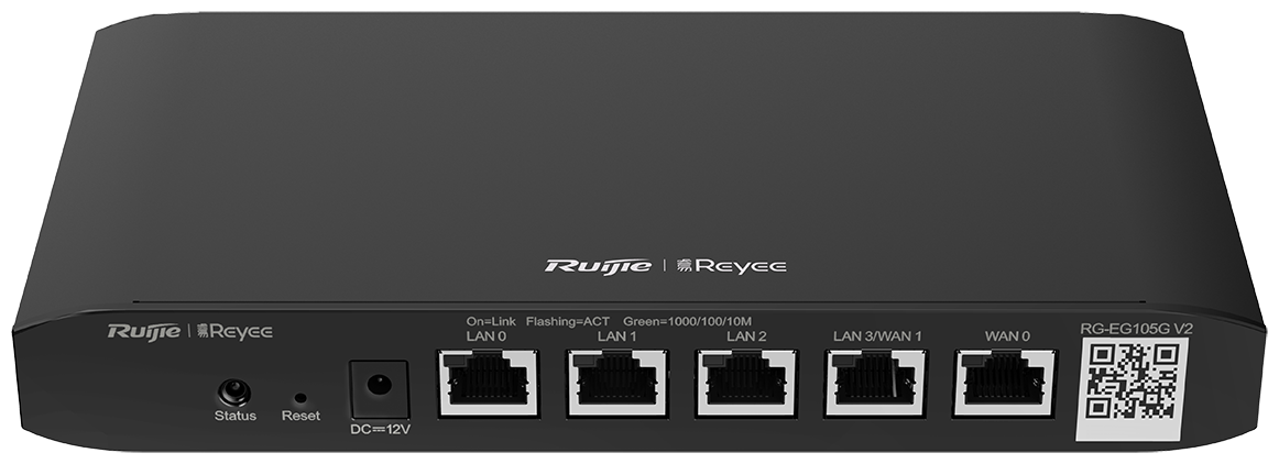 Маршрутизатор Ruijie Reyee 5-Port Gigabit Cloud Managed router, 5 Gigabit Ethernet connection Ports, support up to 2 WANs, 100 concurrent users, 600Mbps.