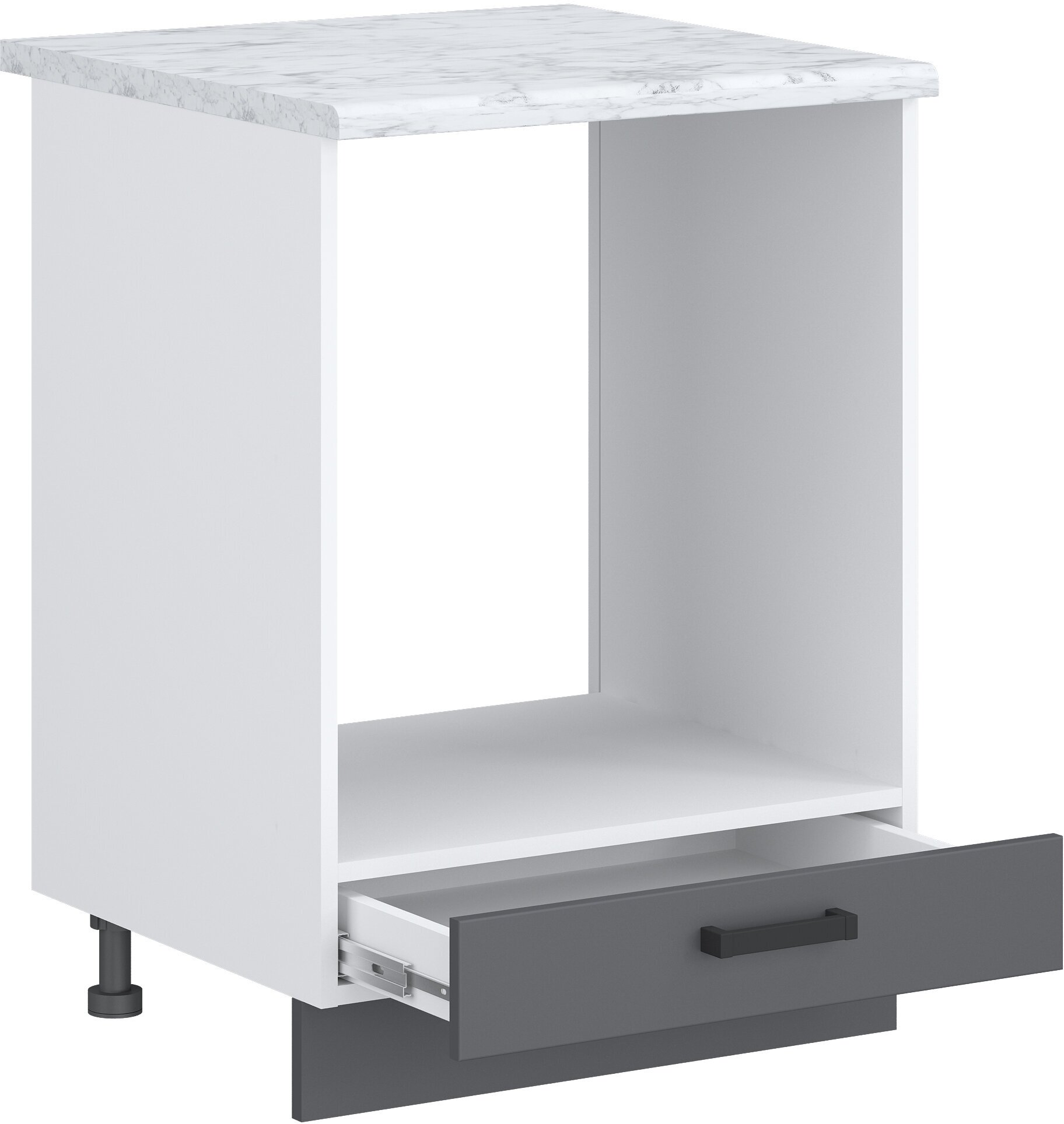 Кухонный модуль под духовку со столешницей Шкаф нижний напольный ЛДСП, 60х60х84.5см, белый+графит, мрамор - фотография № 3
