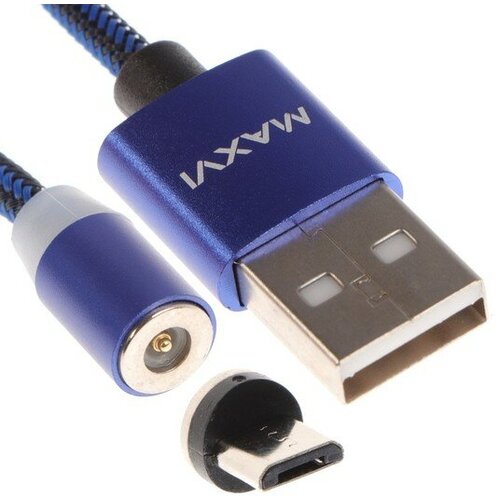 кабель магнитный maxvi microusb 1m 2a mcm 01m blue Кабель Maxvi MCm-01M, microUSB - USB, 2 А, 1 м, магнитный, нейлон, подсветка, синий