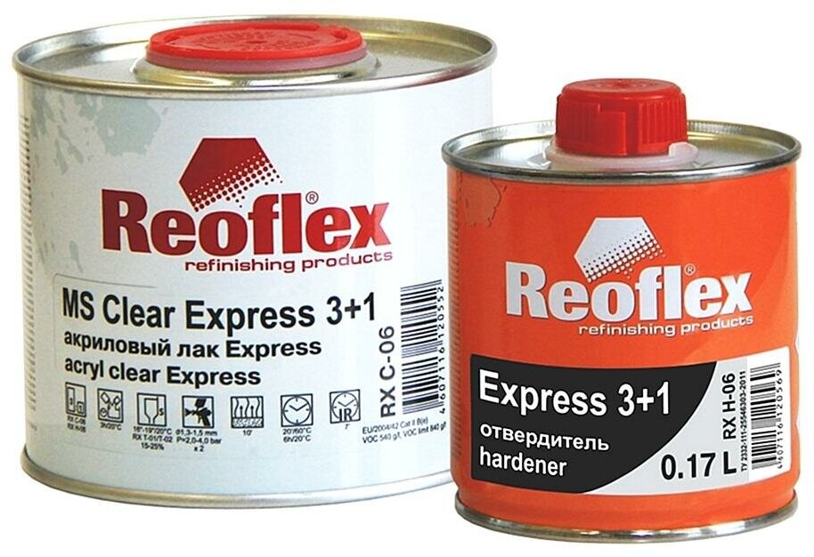 REOFLEX RX C-06 MS 3+1 Clear Express Быстросохнущий акриловый лак 0,5 л. с отвердителем 0,17 л.