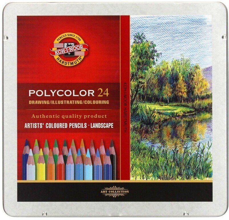 Цветные карандаши KOH-I-NOOR Набор карандашей цветных худож. "Пейзаж" 'Polycolor' KOH-I-NOOR, 24цв. (мет. коробка)
