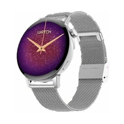 Смарт часы женские круглые smart watch 42мм на металлическом ремешке Серебряный 249900₽