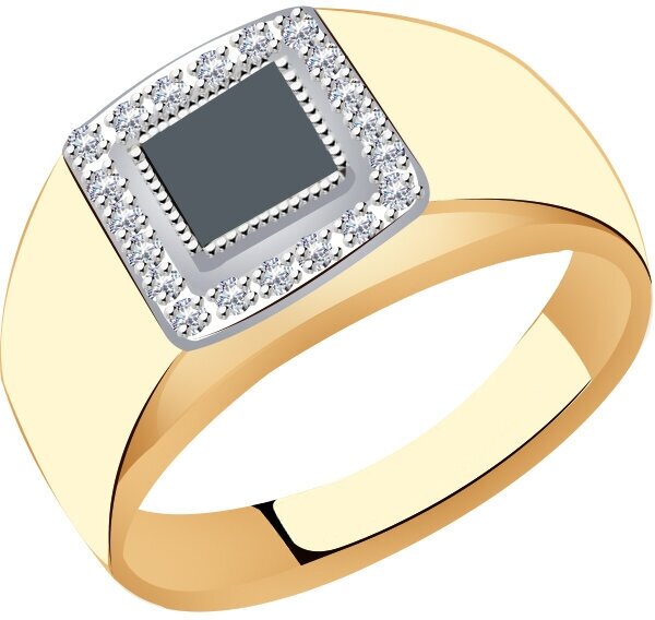 Печатка Diamant online, золото, 585 проба, оникс, циркон